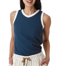 Aventura Solana Rib Knit Crochet Trim V-Neck Sleeveless Tank