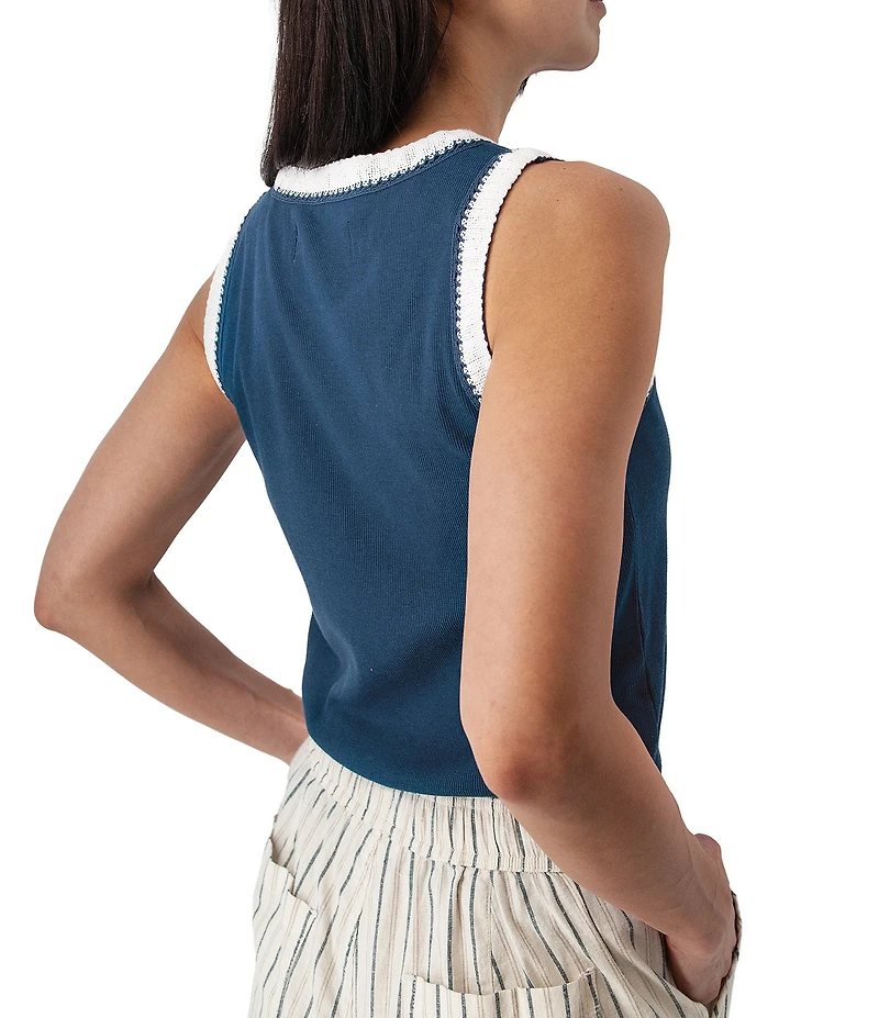 Aventura Solana Rib Knit Crochet Trim V-Neck Sleeveless Tank