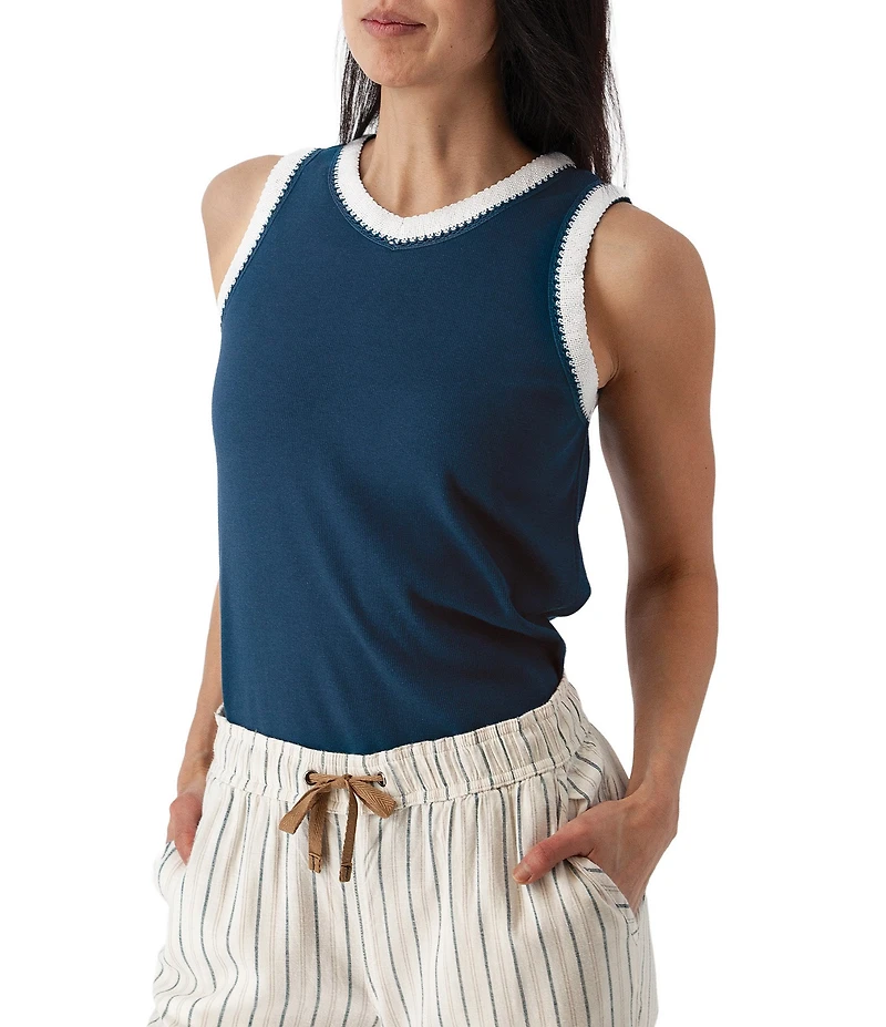 Aventura Solana Rib Knit Crochet Trim V-Neck Sleeveless Tank