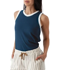 Aventura Solana Rib Knit Crochet Trim V-Neck Sleeveless Tank