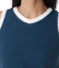 Aventura Solana Rib Knit Crochet Trim V-Neck Sleeveless Tank