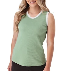 Aventura Solana Rib Knit Crochet Trim V-Neck Sleeveless Tank