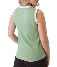 Aventura Solana Rib Knit Crochet Trim V-Neck Sleeveless Tank