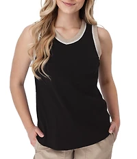 Aventura Solana Rib Knit Crochet Trim V-Neck Sleeveless Tank