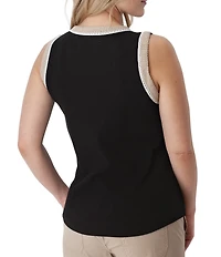 Aventura Solana Rib Knit Crochet Trim V-Neck Sleeveless Tank