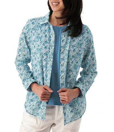 Aventura Splendor Organic Cotton Floral Woven Point Collar Long Sleeve Button Front Shirt