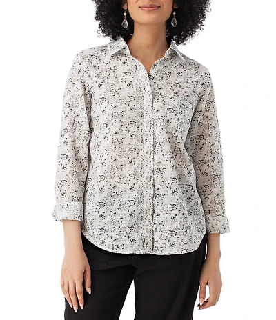 Aventura Splendor Organic Cotton Floral Woven Point Collar Long Sleeve Button Front Shirt