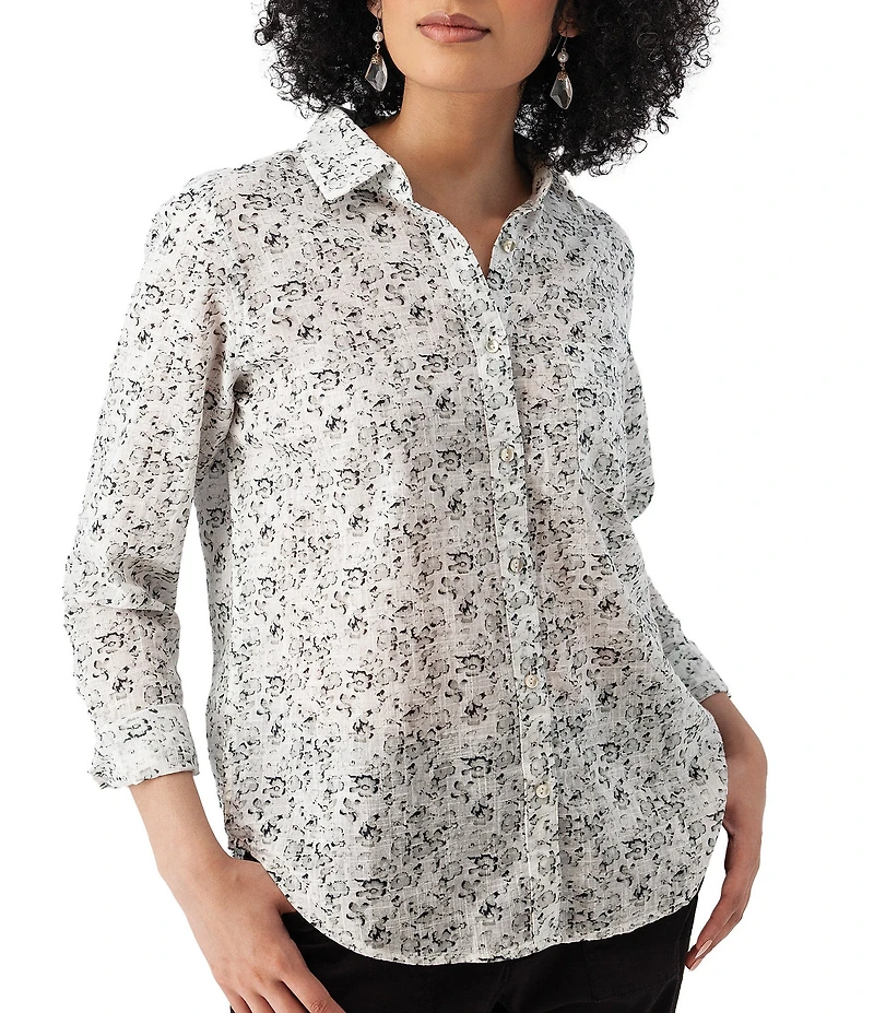 Aventura Splendor Organic Cotton Floral Woven Point Collar Long Sleeve Button Front Shirt