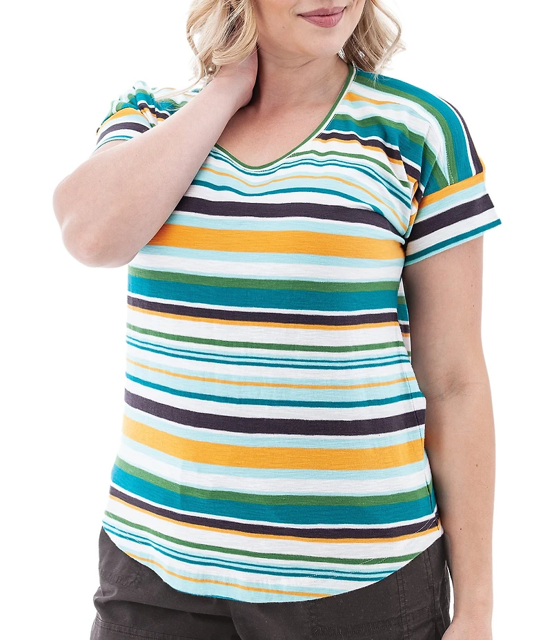 Aventura Summerville Organic Cotton Stripe Print Scoop Neck Drop Shoulder Sleeve Top