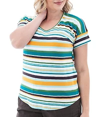 Aventura Summerville Organic Cotton Stripe Print Scoop Neck Drop Shoulder Sleeve Top