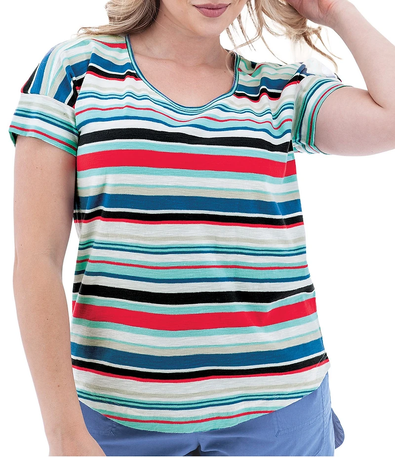 Aventura Summerville Organic Cotton Stripe Print Scoop Neck Drop Shoulder Sleeve Top