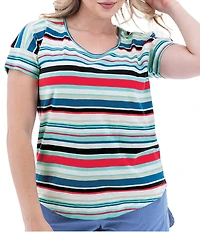 Aventura Summerville Organic Cotton Stripe Print Scoop Neck Drop Shoulder Sleeve Top