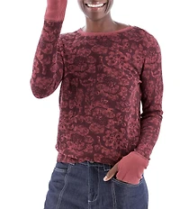 Aventura Sylvan Waffle Knit Floral Print Crew Neck Long Sleeve Shirttail Hem Top