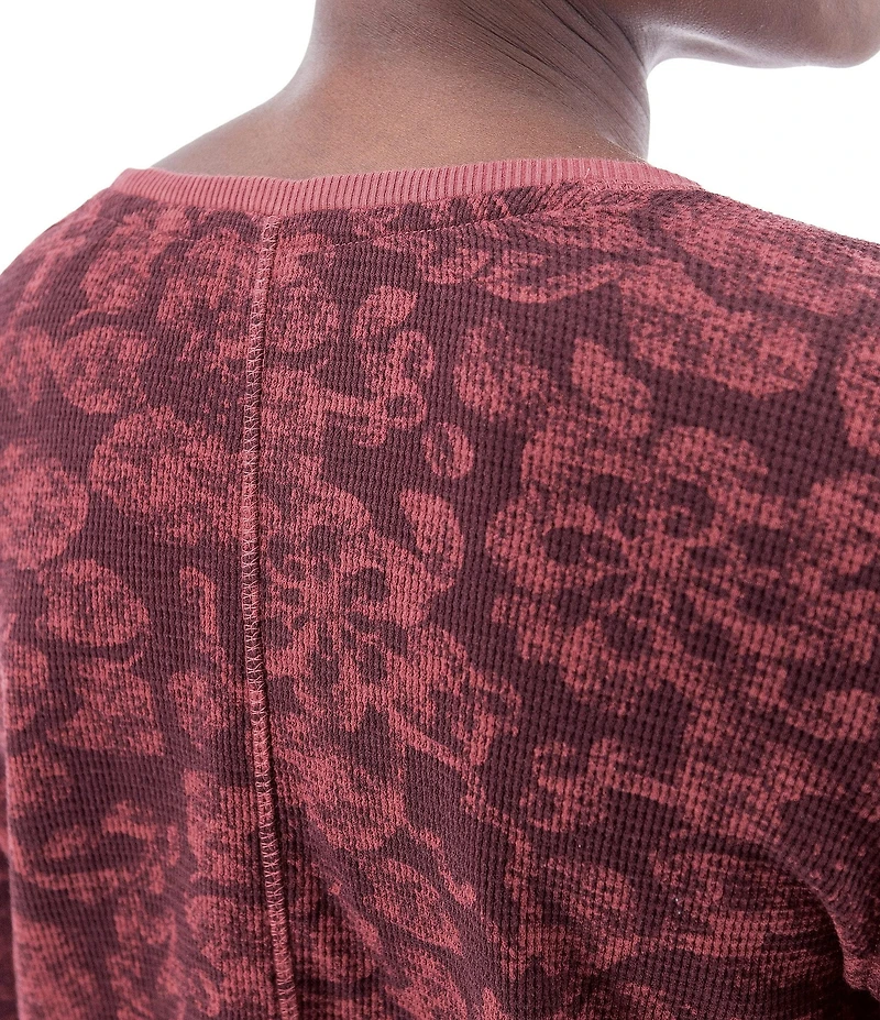 Aventura Sylvan Waffle Knit Floral Print Crew Neck Long Sleeve Shirttail Hem Top