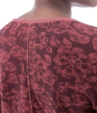 Aventura Sylvan Waffle Knit Floral Print Crew Neck Long Sleeve Shirttail Hem Top