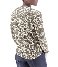 Aventura Sylvan Waffle Knit Floral Print Crew Neck Long Sleeve Shirttail Hem Top