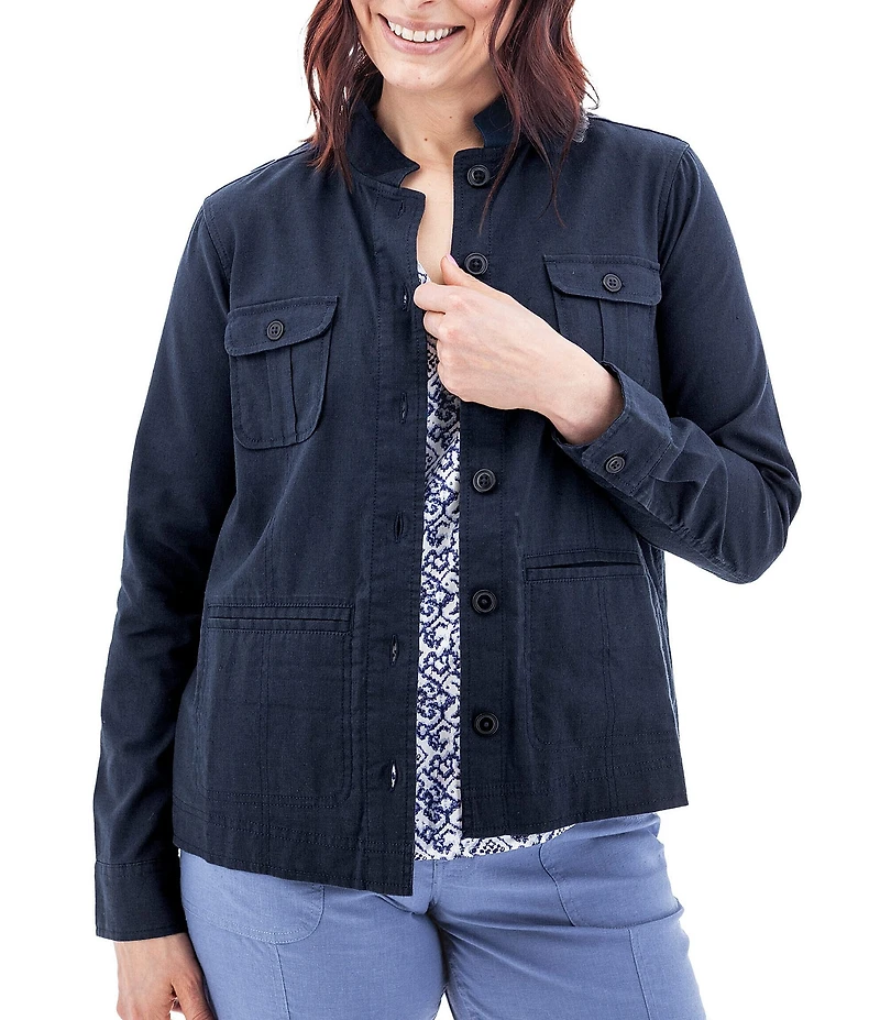 Aventura Temple Lightweight Utility Woven Button Front Jacket