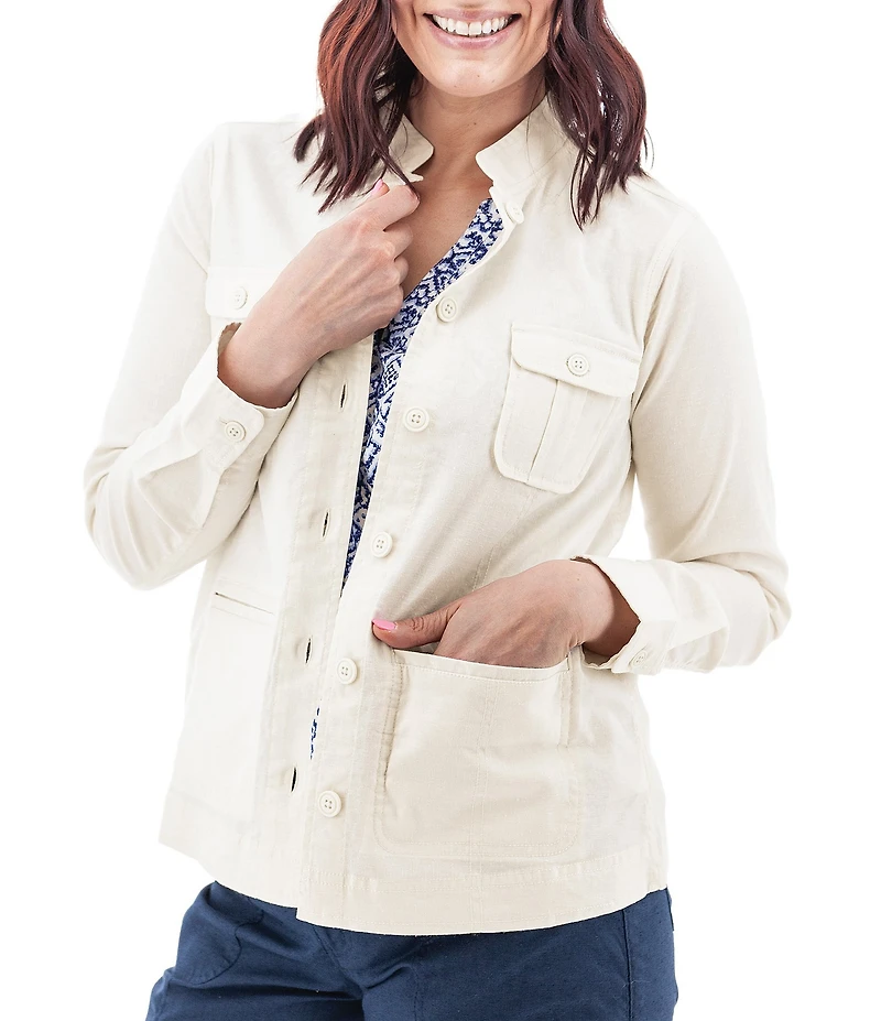 Aventura Temple Lightweight Utility Woven Button Front Jacket