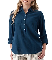 Aventura The Laken Organic Cotton Roll-Tab Sleeve Popover Top