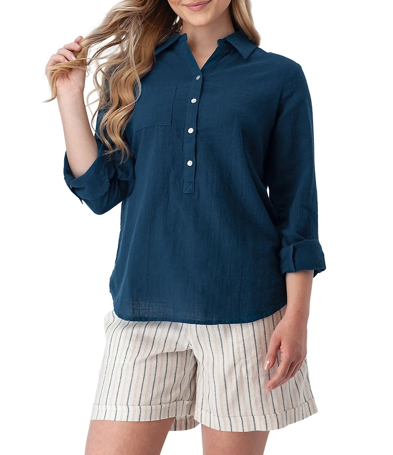Aventura The Laken Organic Cotton Roll-Tab Sleeve Popover Top