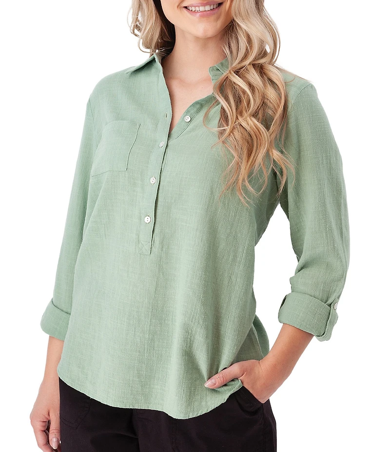 Aventura The Laken Organic Cotton Roll-Tab Sleeve Popover Top