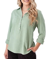 Aventura The Laken Organic Cotton Roll-Tab Sleeve Popover Top