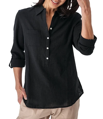 Aventura The Laken Organic Cotton Roll-Tab Sleeve Popover Top