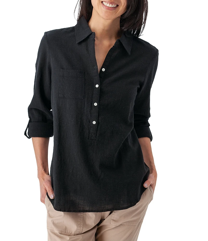 Aventura The Laken Organic Cotton Roll-Tab Sleeve Popover Top