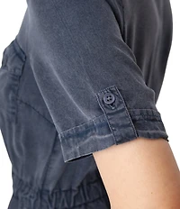 Aventura Tulsi Utility Short Sleeve Button Front Midi Dress