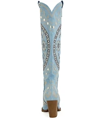 Azalea Wang Aamina Denim Studded Tall Western Boots