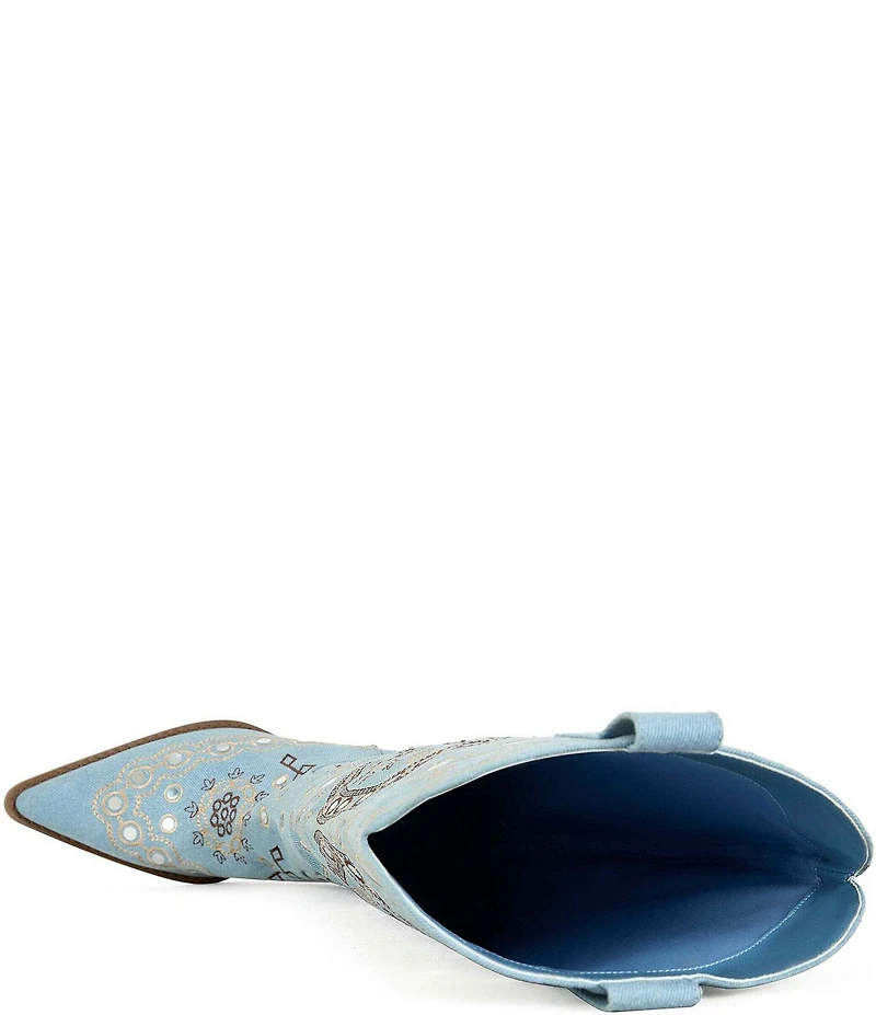 Azalea Wang Aamina Denim Studded Tall Western Boots