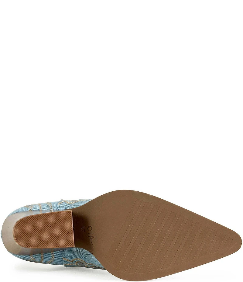 Azalea Wang Aamina Denim Studded Tall Western Boots