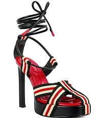 Azalea Wang Abilene Sport Stripe Ankle Tie Platform Sandals