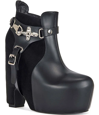 Azalea Wang Abyss Hardware Strap Detail Platform Block Heel Booties