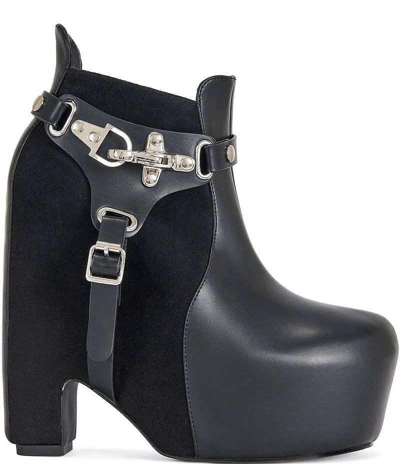 Azalea Wang Abyss Hardware Strap Detail Platform Block Heel Booties