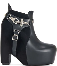 Azalea Wang Abyss Hardware Strap Detail Platform Block Heel Booties