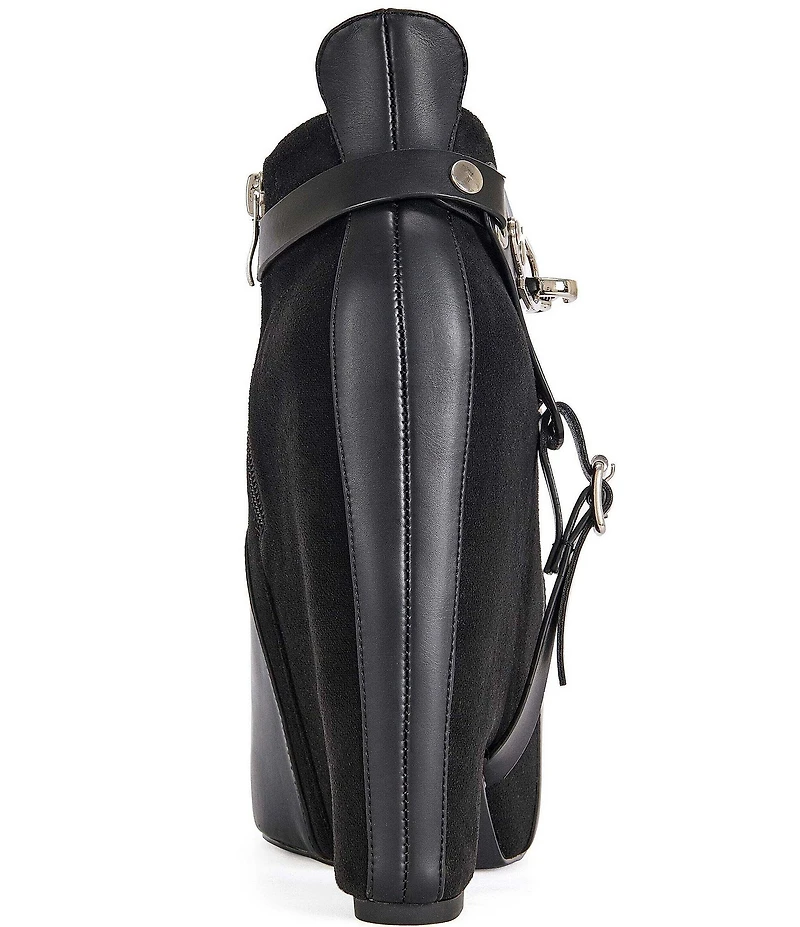 Azalea Wang Abyss Hardware Strap Detail Platform Block Heel Booties