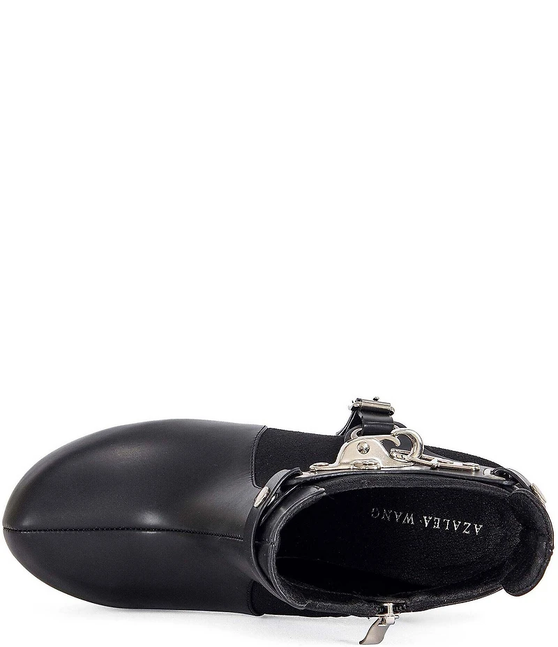 Azalea Wang Abyss Hardware Strap Detail Platform Block Heel Booties