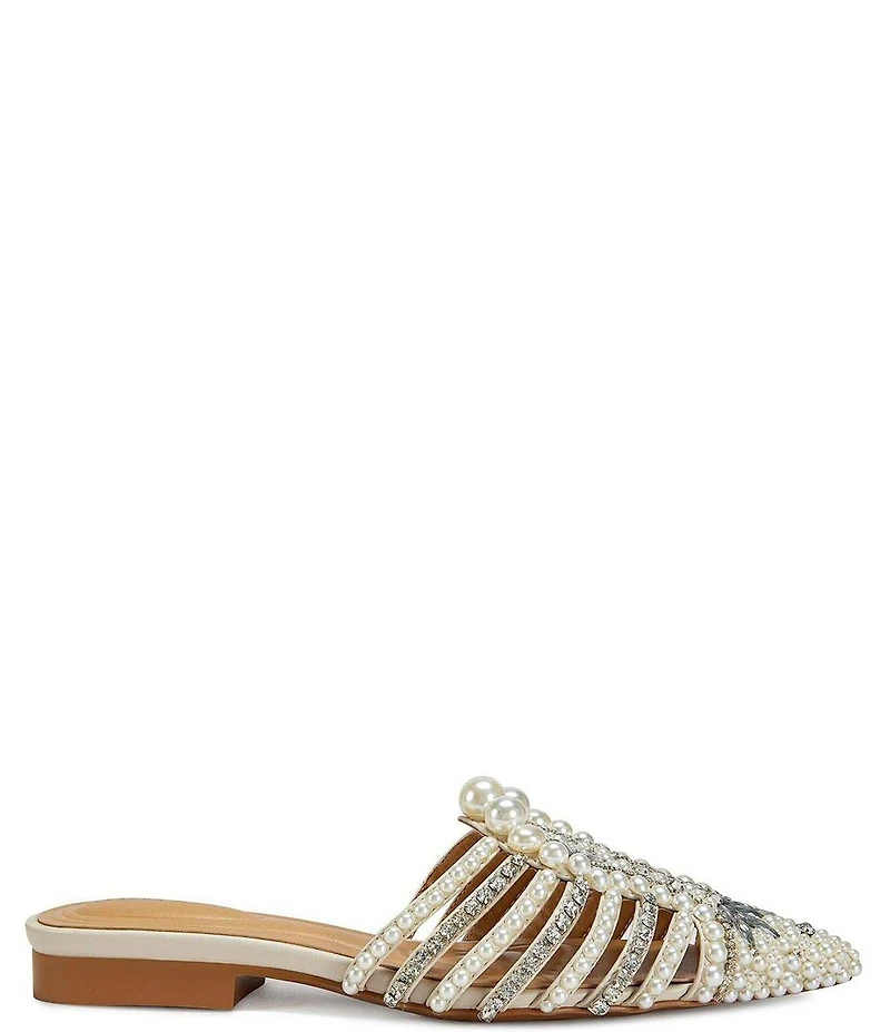 Azalea Wang Adaline Pearl and Jewel Pointed Toe Dress Mules