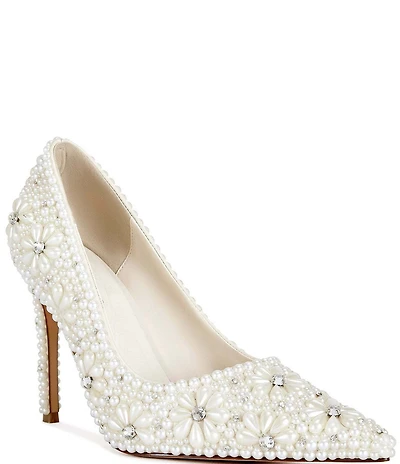Azalea Wang Adria Pearl Flowers Pointed Toe Pumps