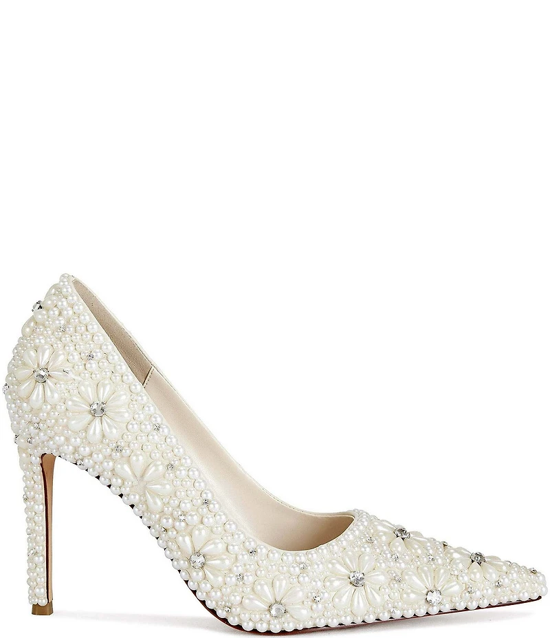 Azalea Wang Adria Pearl Flowers Pointed Toe Pumps
