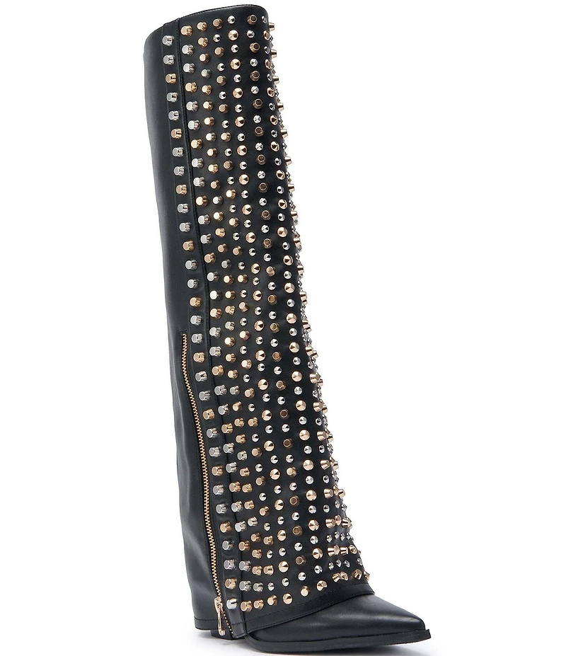 Azalea Wang Agustue Studded Foldover Tall Boots