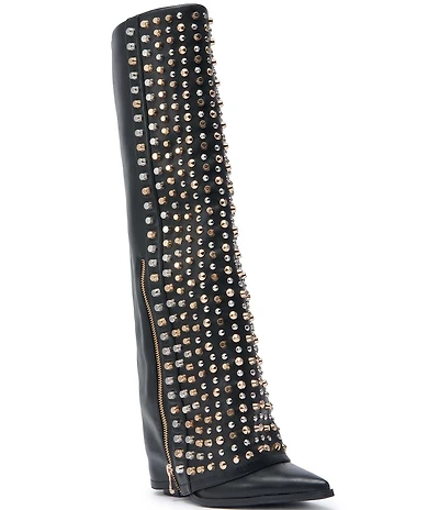 Azalea Wang Agustue Studded Foldover Tall Boots