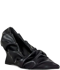 Azalea Wang Aicha Scrunch Pleat Pointed Toe Wedge Pumps