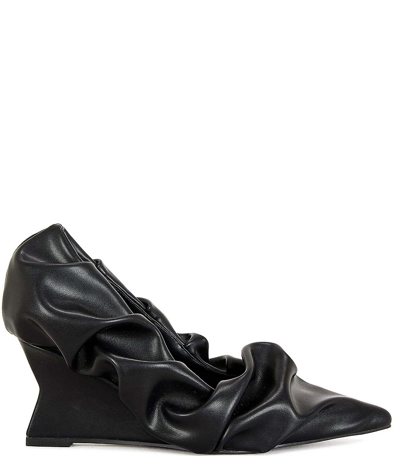 Azalea Wang Aicha Scrunch Pleat Pointed Toe Wedge Pumps