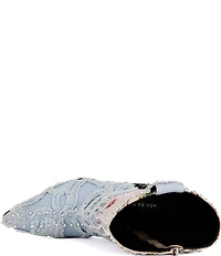 Azalea Wang Akari Denim and Floral Patchwork Studded Western Booties