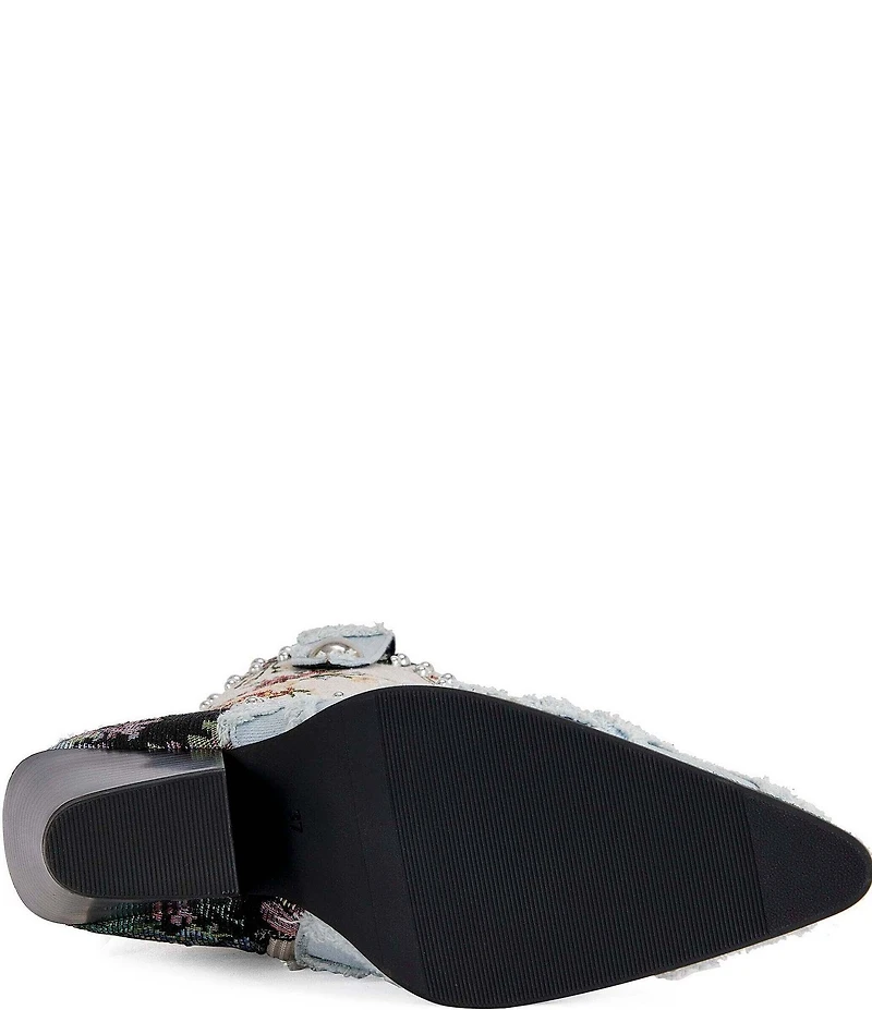 Azalea Wang Akari Denim and Floral Patchwork Studded Western Booties