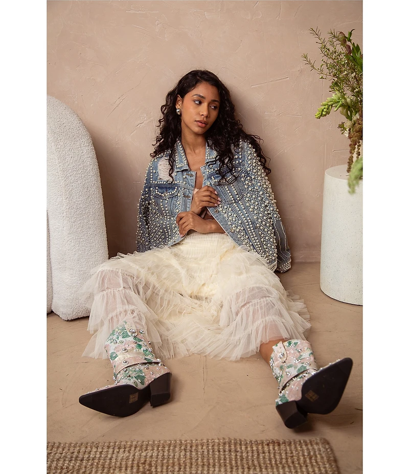 Azalea Wang Alara Collared Cropped Denim Jacket