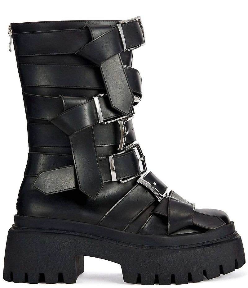 Azalea Wang Alcetasa Buckled Straps Moto Mid Boots