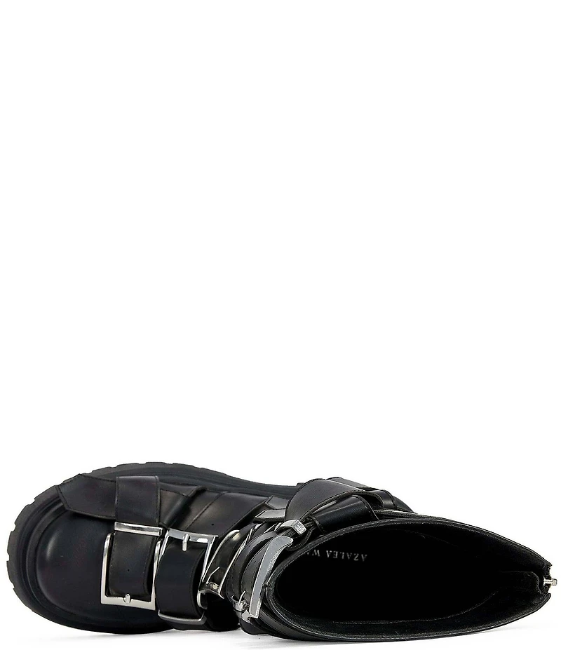 Azalea Wang Alcetasa Buckled Straps Moto Mid Boots